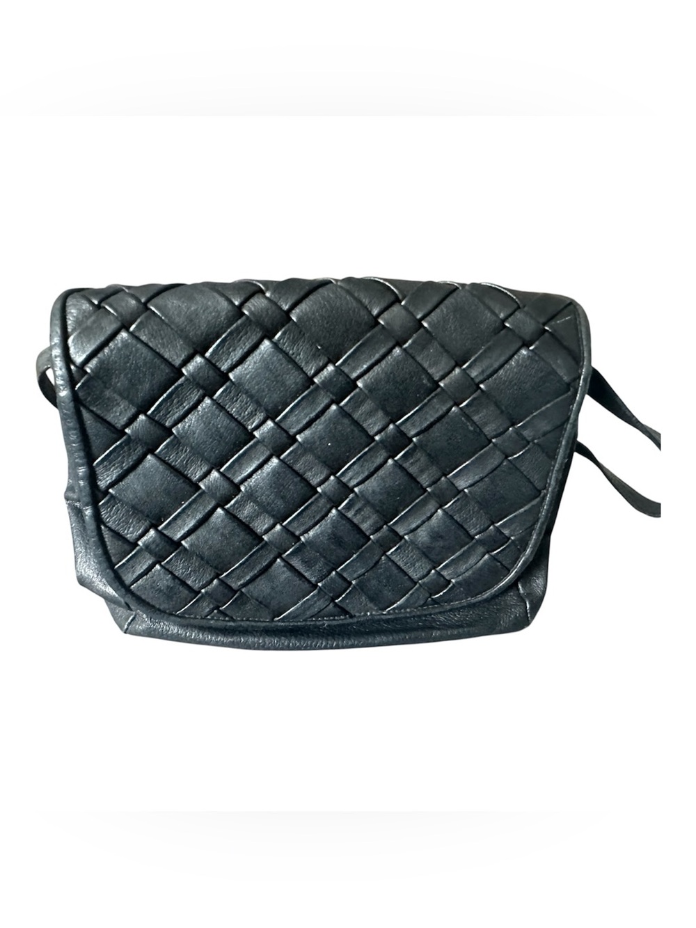 Vintage Woven Leather Crossbody Bag  Black